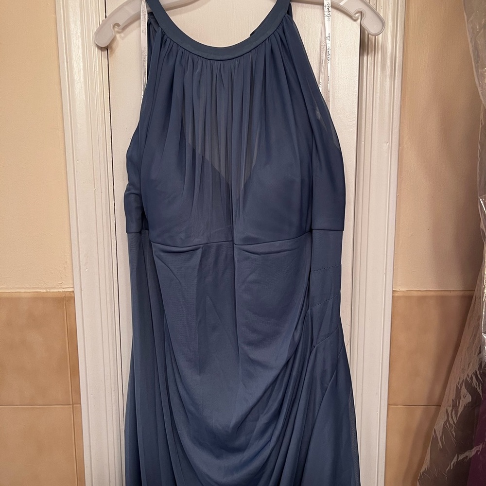 Sleeveless long mesh dress with illusion neckline